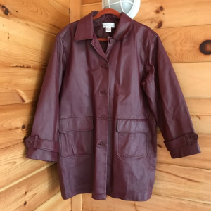 Vintage Burgundy Red Leather Jacket Blazer Trench Coat