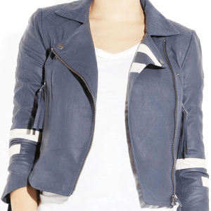 Womens White Stripes Leather Jacket