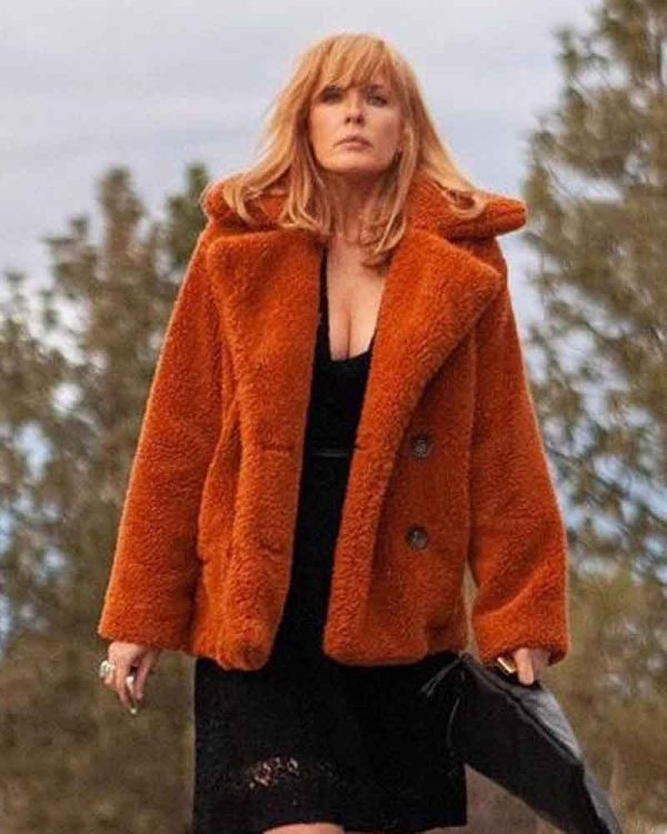 Womens Yellowstone Beth Dutton Orange Fur Coat