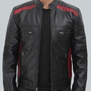 Woodrow Mens Maroon And Black Padded Leather Jacket