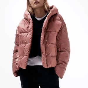 Zara Leather Pink Puffer Jacket