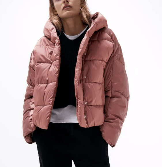 Zara Faux Leather Pink Puffer Jacket