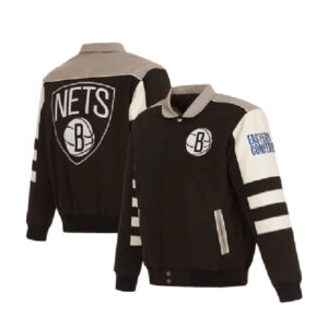 Brooklyn Nets JH Design Black Stripe Colorblock Nylon Jacket