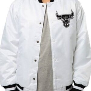 Chicago Bulls NBA Team White Letterman Varsity Jacket