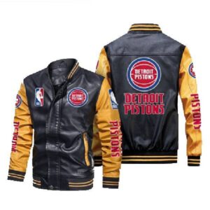 Detroit Pistons NBA 2de0904 Black_Yellow Leather Jacket