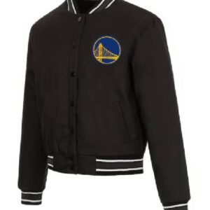 Golden State Warriors NBA Team JH Design Black Poly Varsity Jacket
