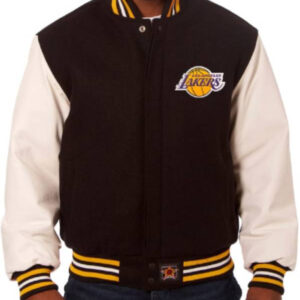 Los Angeles Lakers NBA Team JH Design Black & White Varsity Jacket