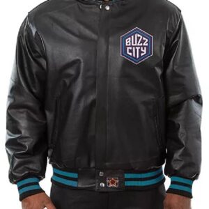 NBA Charlotte Hornets Black Letterman Leather Varsity Jacket