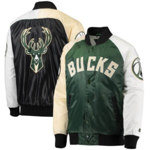 NBA Milwaukee Bucks Hunter Green/gold/white Tricolor Raglan Varsity Jacket