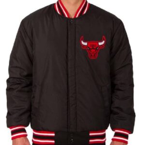 NBA Team Chicago Bulls JH Design Black Reversible Letterman Wool Logo Jacket
