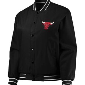 NBA Team Chicago Bulls JH Design Poly Twill Full-Snap Black Jacket