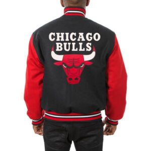 NBA Team Chicago Bulls Jh Design Black_Red Wool Leather Jacket