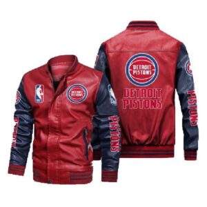 NBA Team Detroit Pistons 2de0904 Black_Red Leather Jacket
