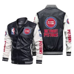 NBA Team Detroit Pistons 2de0904 Black_White Leather Jacket