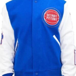 NBA Team Detroit Pistons Blue and White Varsity Jacket