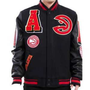 NBA Team Logo Mashup Atlanta Hawks Black Letterman Varsity Jacket