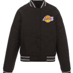 Nba Team Los Angeles Lakers Jh Design Black Poly Twill Varsity Jacket