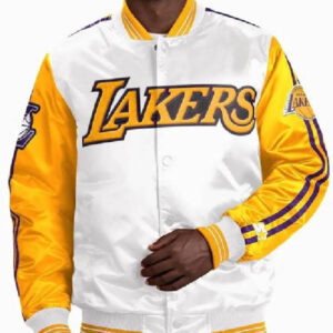 NBA Team Los Angeles Lakers White & Yellow Windbreaker Varsity Jacket