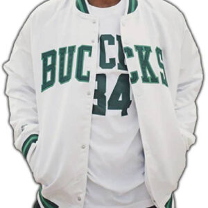 NBA Team Milwaukee Bucks Mixtape Hardwood Classics White Varsity Jacket