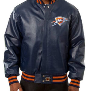 NBA Team Oklahoma City Thunder JH Design Navy Domestic Color Leather Varsity Jacket