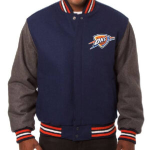 NBA Team Oklahoma City Thunder JH Design Navy Domestic Two-Tone Varsity Jacket