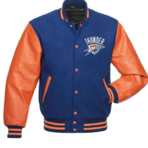 NBA Team Oklahoma City Thunder Letterman Orange And Blue Varsity Jacket