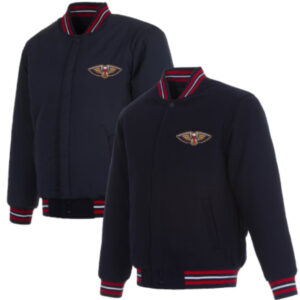 New Orleans Pelicans NBA Team Jh Design Front Embroidered Navy Varsity Jacket
