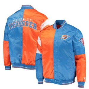 Oklahoma City Thunder NBA Team Orange And Blue 75th Anniversary Color Block Varsity Jacket