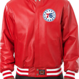Philadelphia 76ers NBA Team Red Leather Varsity Jacket