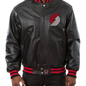 NBA Team Portland Trail Blazers JH Design Black Domestic Color Leather Varsity Jacket