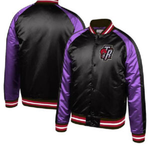 NBA Team Toronto Raptors Mitchell & Ness Black Hardwood Classics Raglan Varsity Jacket