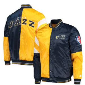 NBA Team Utah Jazz Gold/Navy 75th Anniversary Leader Color Block Satin Varsity Jacket