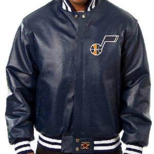 NBA Team Utah Jazz JH Design Navy Big & Tall Logo Bomber Leather Jacket