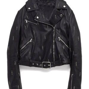 Dua Lipa Black Biker Belted Leather Jacket