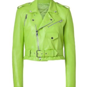 Womens Lime Green And Pink Biker Leather Jacket