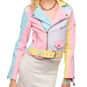 Women’s Biker Rainbow Pastel Leather Jacket