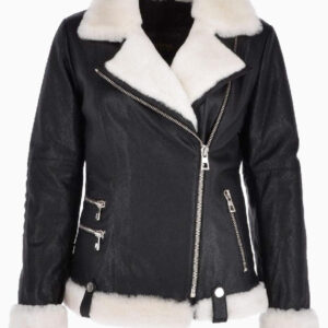Womens Shearling Black Sheepskin Bomber Black Leather Jacket