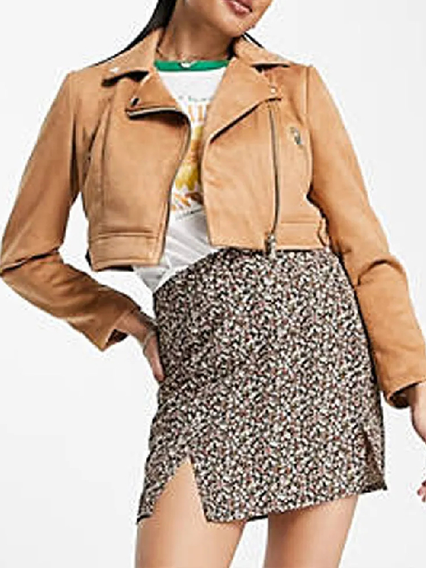 How I Met Your Father Francia Raisa Tan Suede Cropped Jacket