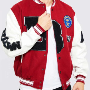 B Patch Letterman Varsity With Leather Look Sleeves Jacket