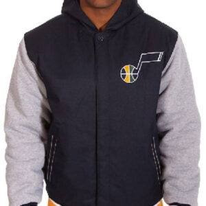 Utah Jazz NBA Team JH Design Navy And Gray Reversible Hooded Jacket