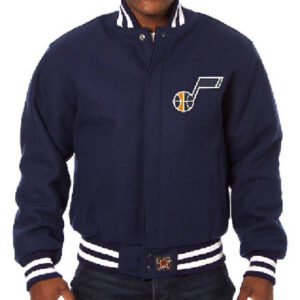 Utah Jazz NBA Team JH Design Navy Blue Wool Varsity Jacket