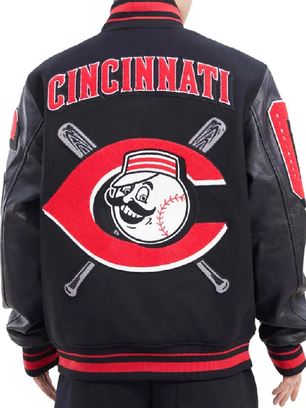 Cincinnati Reds Logo Mash Up Wool Varsity Jacket