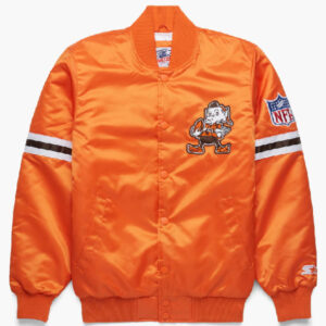 Cleveland Brown Starter Gridson Satin Jacket Orange