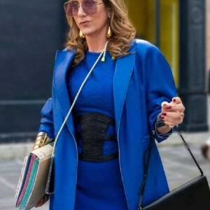 Emily In Paris S03 Madeline Blue Leather Coat