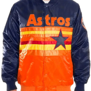 Navy Orange Houston Astros Satin Jacket