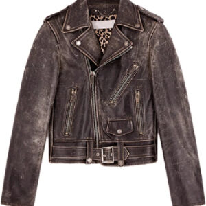 Black Belted Leather Biker Womens Jacket