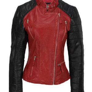 Ladies Red Black Biker Jacket