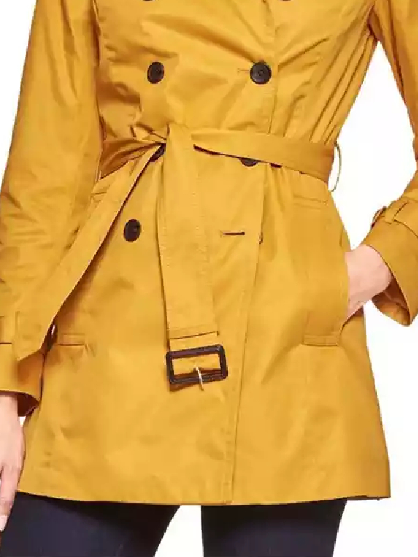 Women Yellow Cotton Pea Coat