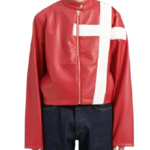 Faux Leather Cross Red Biker Jacket