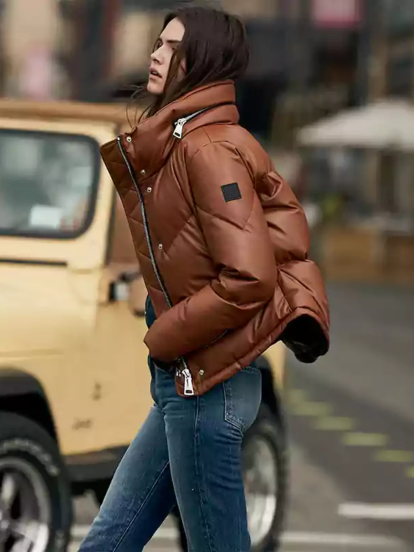 Sam Nyc Brown Puffer Brown Leather Jacket